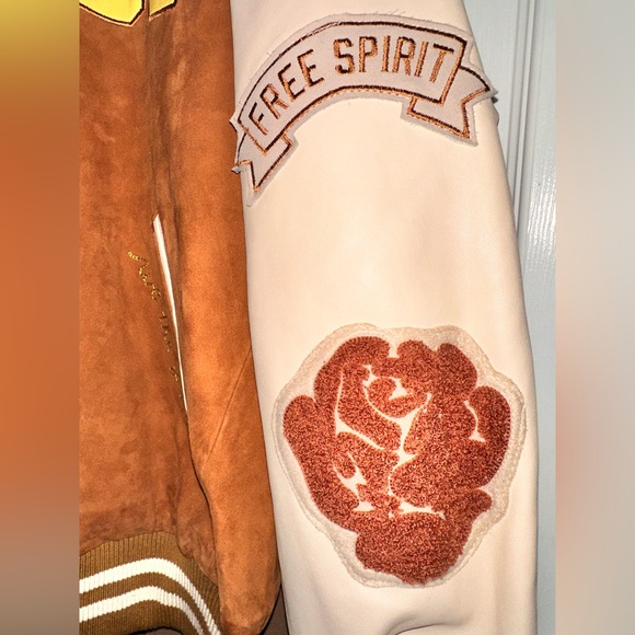 Free People For The Creative Spirit Leather Vintage Style Bomber Jacket - Picture 10 of 16